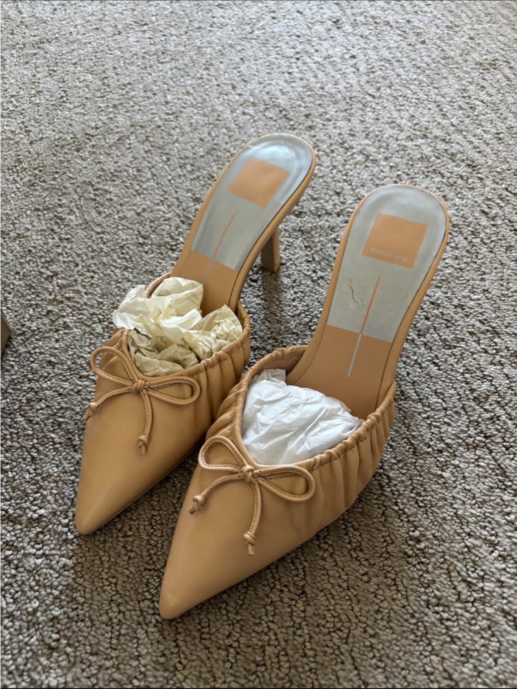 Dolce Vita Tan Pointed-Toe Bow Mules